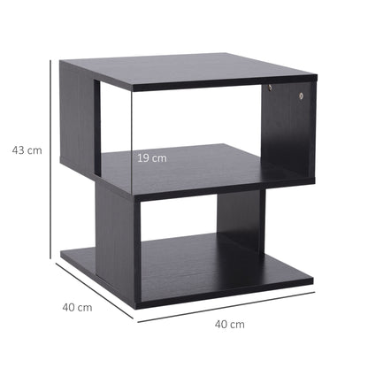 HOMCOM Set of 2 Side Table Square Coffee Table, Modern End Table with 2 Tier Storage Shelves for Living Room, Bedroom, Black