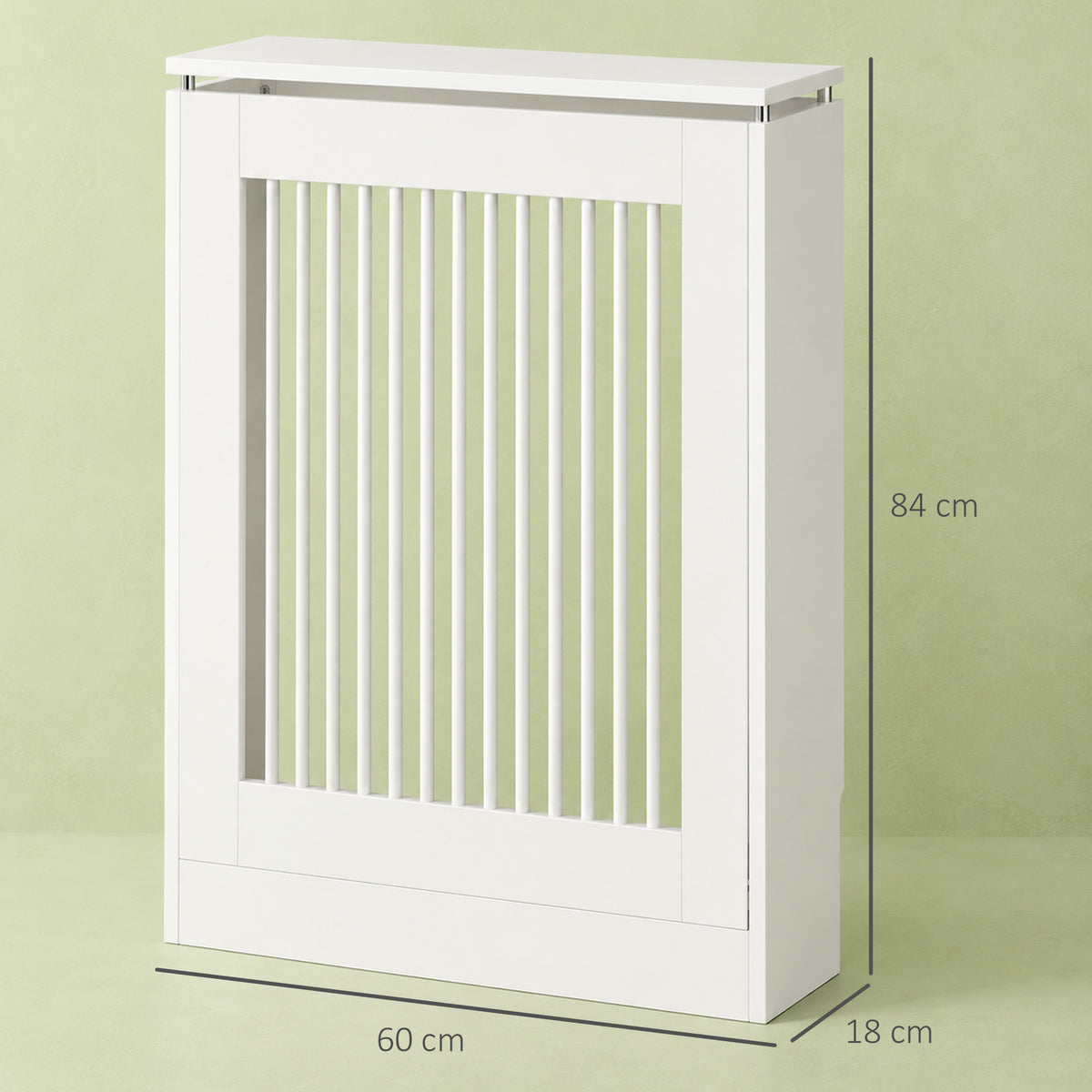 HOMCOM Radiator Cover Vertical Slatted Grille Heater Cover Top Shelf MDF Steel for Heat Circulation 60 x 18 x 84 cm White