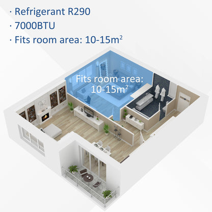 HOMCOM 7000 BTU 4-In-1 Portable Air Conditioner Unit Cooling Dehumidifying Ventilating for Room up to 15m_, with Fan, Remote, 24H Timer, Window Mount Kit, R290, A Energy Efficiency