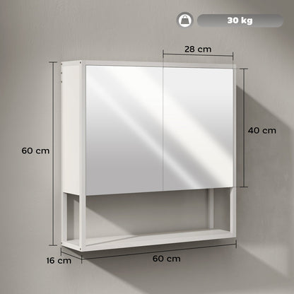 HOMCOM Bathroom Mirror Cabinet with Soft-Close Doors and Adjustable Shelf - White