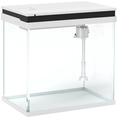PawHut 26L Glass Fish Tank With Filter System, LED Lights, Water Pump, White