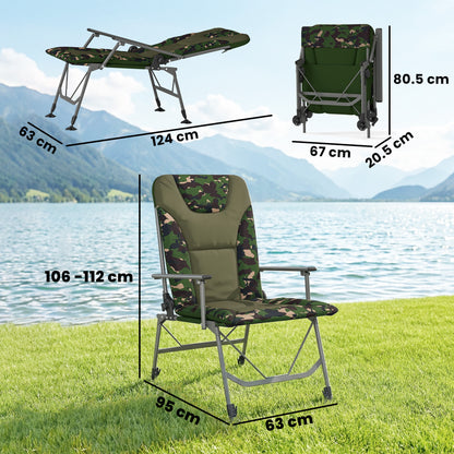 Outsunny Camping Chair Padded Reclining Folding Chair with Wide Armrests for Adults Camouflage