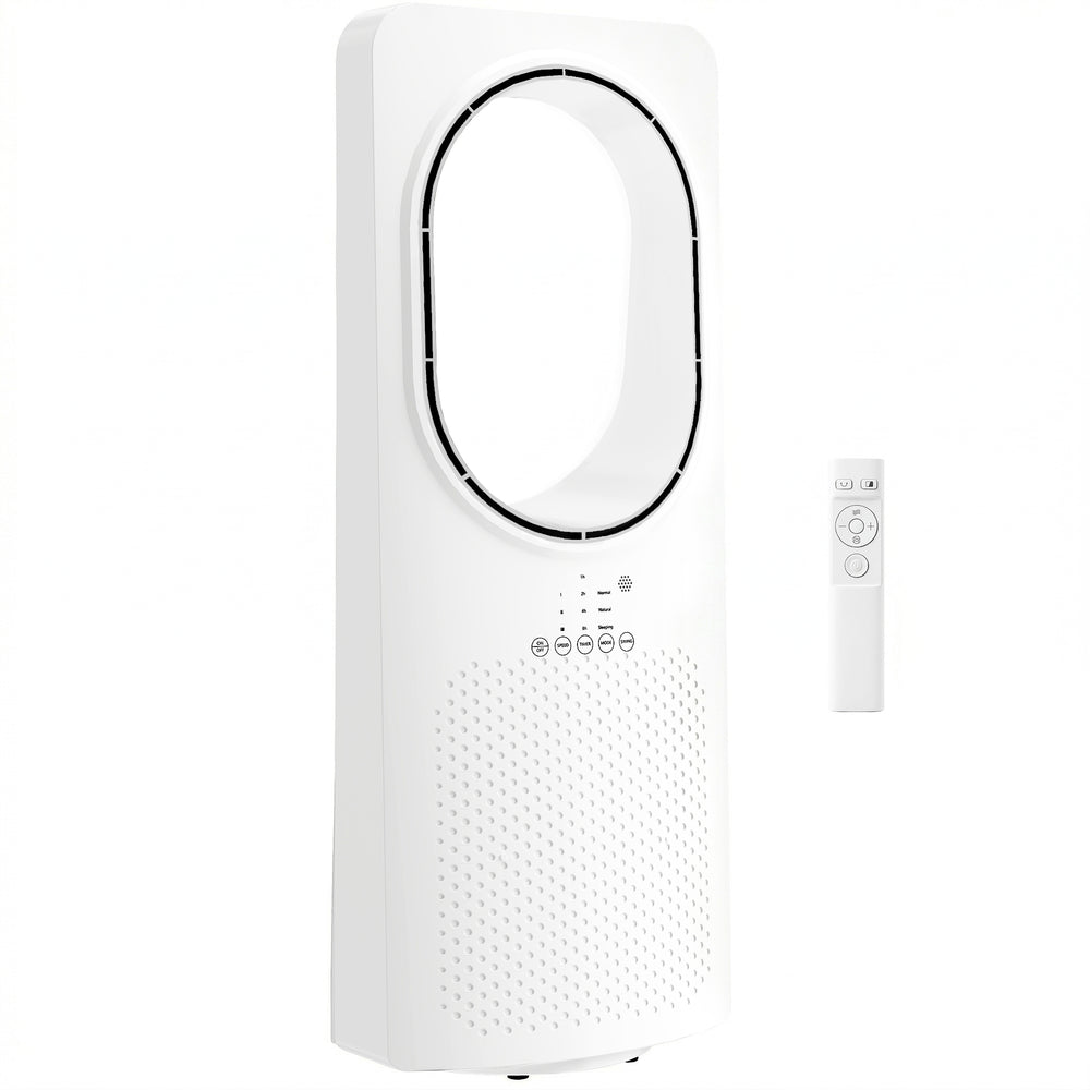 HOMCOM Bladeless Tower Fan for Bedroom, 36dB Standing Cooling Fan with Oscillating, 3 Speeds, 3 Modes, 15H Timer, White