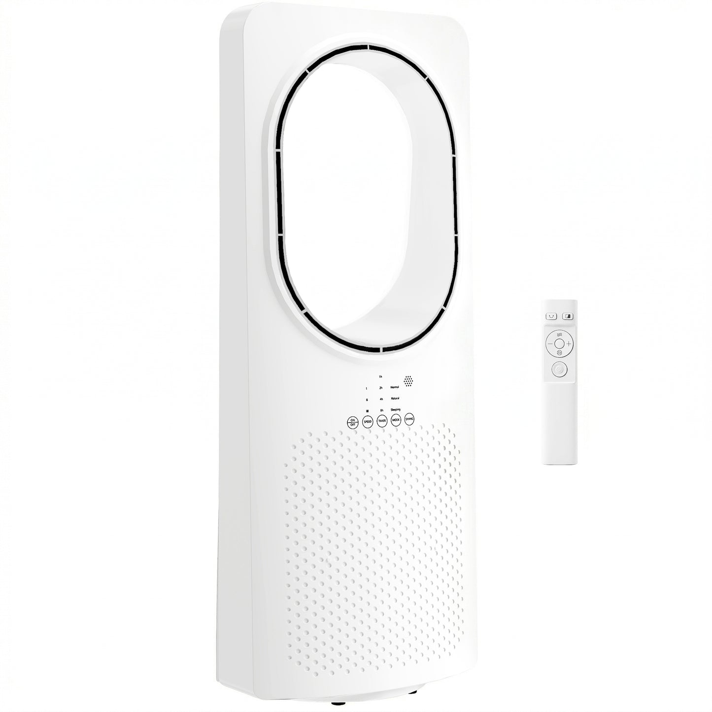 HOMCOM Bladeless Tower Fan for Bedroom, 36dB Standing Cooling Fan with Oscillating, 3 Speeds, 3 Modes, 15H Timer, White