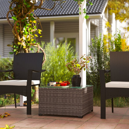 Outsunny 62 x 62cm Glass-Top Rattan Side Table - Dark Grey