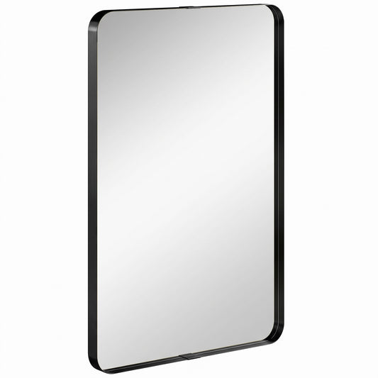 HOMCOM Rectangular Wall Mirror, 90 x 60 cm Wall Mounted Bathroom Mirror with Aluminium Alloy Frame and Tempered Glass, Black