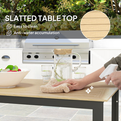 Outsunny Garden Table for 6 People, 175 x 78 x 75 cm Rectangle Outdoor Dining Table with Slatted Top, Metal Frame, for Balcony, Deck, Teak