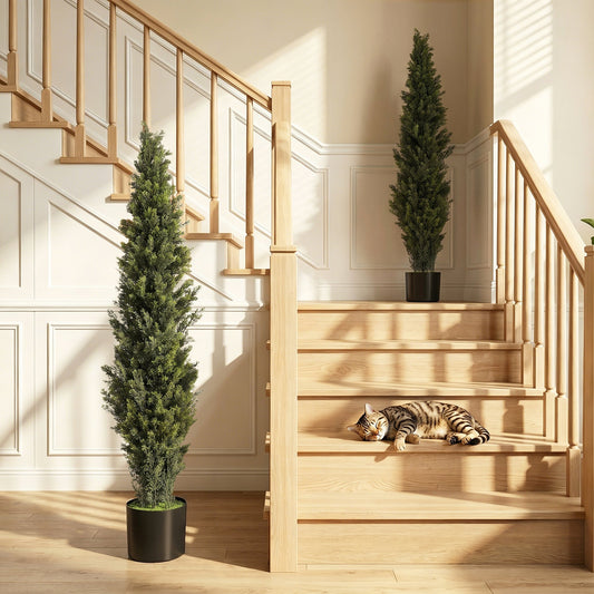 HOMCOM Set of 2 Decorative Artificial Plants Cypress in Weighted Pot, Fake Plant with 2035 Leaves, 150 cm