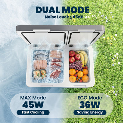 Outsunny 55L Compressor Car Fridge Freezer, Dual Zone Camping Refrigerator with App Control, Grey