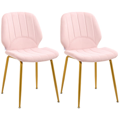 HOMCOM Velvet Dining Chairs Set of 2, 2 Piece Dining Room Chairs with Backrest, Padded Seat and Steel Legs, Pink