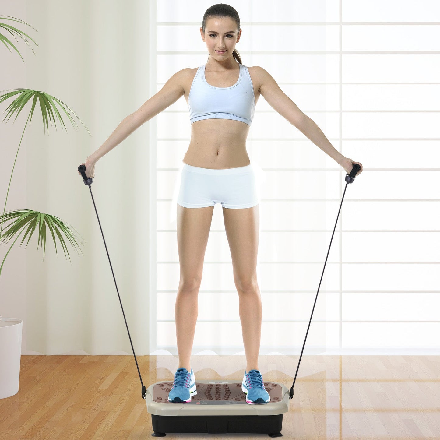 HOMCOM Vibration Plate Exercise Machine, Quiet Vibrating Plate for Weight Loss and Lymphatic Drainage with Resistance Bands, Remote Control, 99 Speed Levels