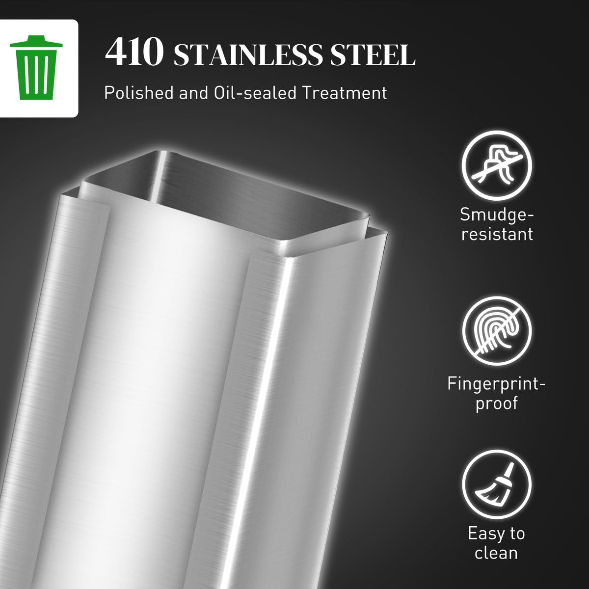HOMCOM 20L Kitchen Pedal Bin, Slim Stainless Steel Rubbish Bin, Removable Inner Bucket, Soft-Close and Stay-Open Lid, Silver Tone