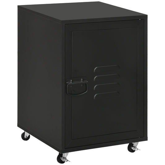 HOMCOM Rolling Metal Storage Locker Cabinet, Industrial Mobile Lockable Cabinet with Adjustable Shelf and Wheels for Home Office Living Room, Black
