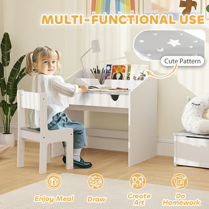 AIYAPLAY Children Study Table and Chair, Kids Desk and Chair Set with Storage, Pull-Out Drawer, for Ages 3-6 Years, Grey