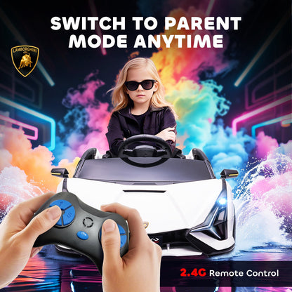 HOMCOM Lamborghini Sian Licensed 12V Kids Electric Ride On Car 2 Motors Toy Car with Remote Control Music Lights MP3 for 3-5 Years White