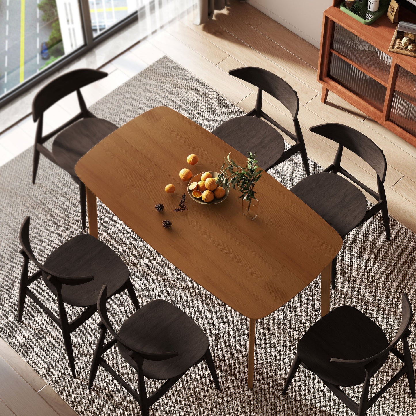 HOMCOM Pine Wood Rectangular Dining Table - Light Brown