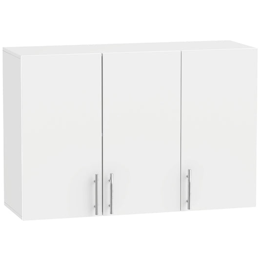 HOMCOM Bathroom Wall Cabinet, Wall-Mounted Bathroom Storage Cabinet with 3 Doors, Adjustable Shelf for Kitchen, White