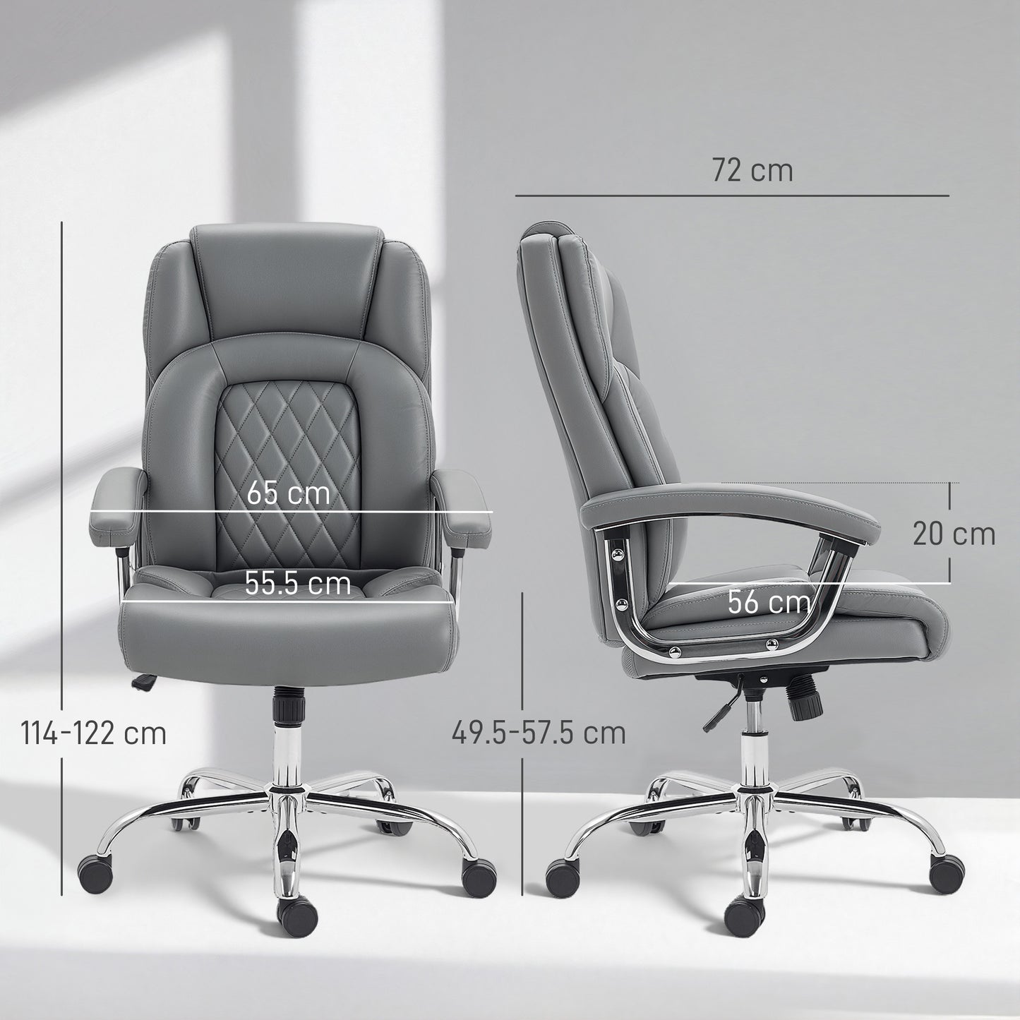 HOMCOM Big and Tall Office Chair 180kg with Spring Cushion, PU Leather - Grey
