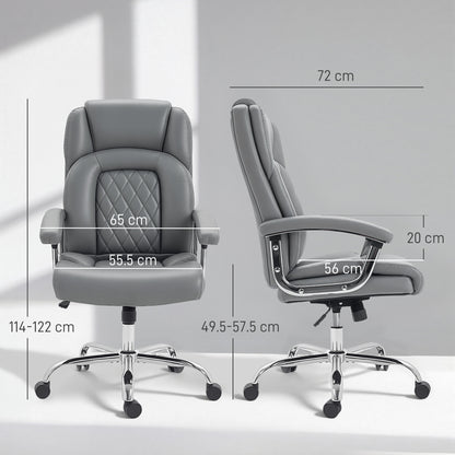 HOMCOM Big and Tall Office Chair 180kg with Spring Cushion, PU Leather - Grey