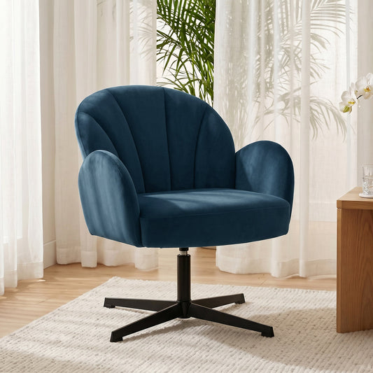 HOMCOM Swivel Accent Chair, Shell-Shaped Armchair with Spring Cushion, Metal Base, Dark Blue