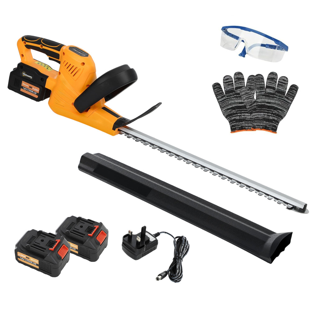 Outsunny 20" Cordless Hedge Trimmer, 18V Electric Hedge Cutter with 51cm Dual Action Blade, 2 x 4000mAh Batteries and Brushless Motor for Garden Branches, Shrubs, Twigs, Orange