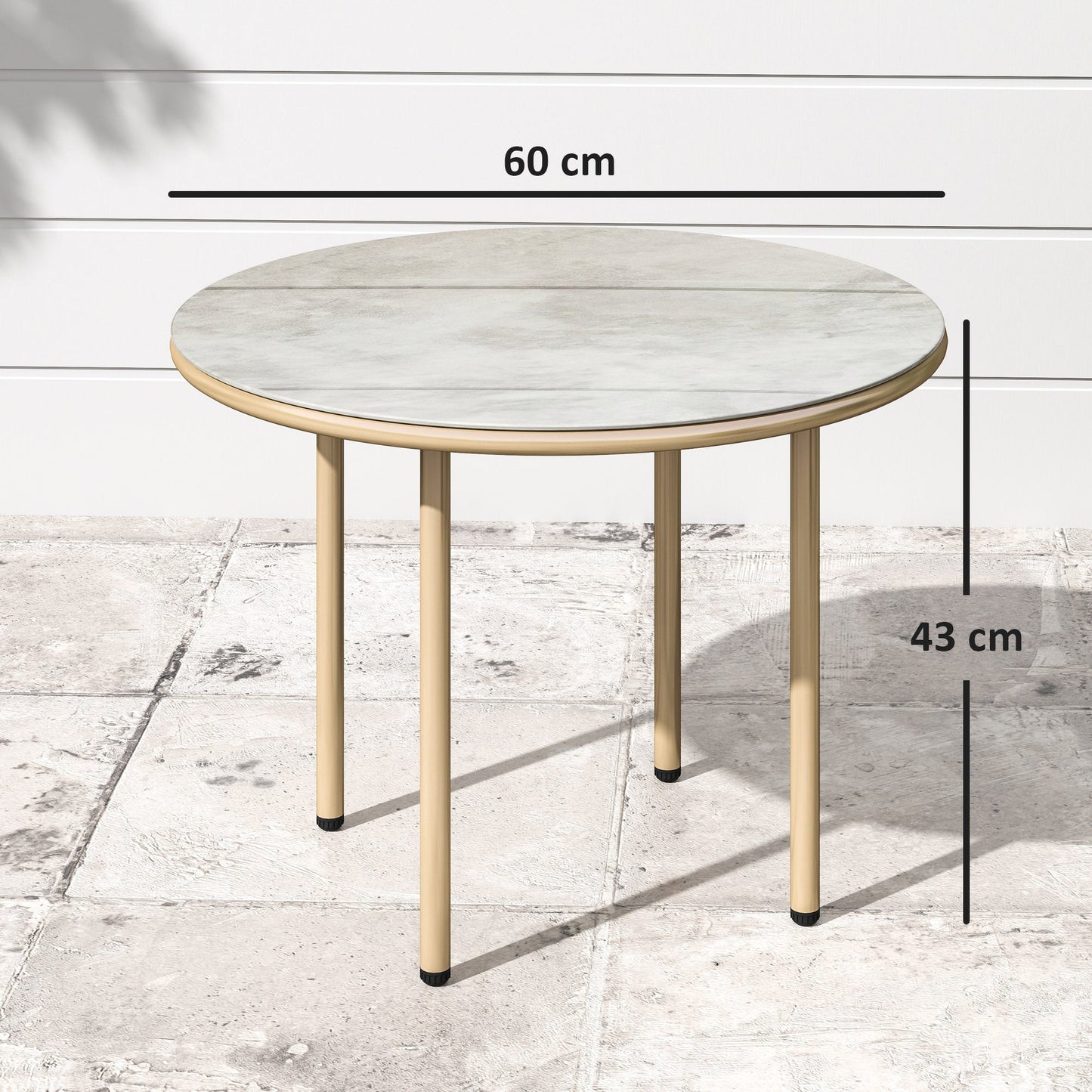 Outsunny Round Coffee Table, Modern End Side Table with Faux Marble Tempered Glass Top, Steel Frame for Living Room, Bedroom, Office, Beige