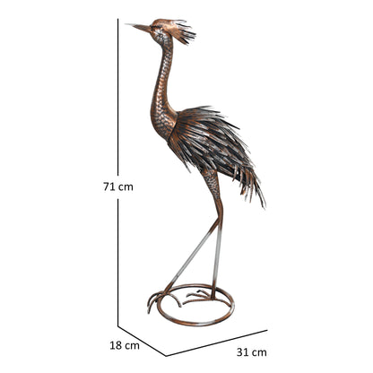 Outsunny Heron Garden Statue, Standing Garden Ornament, Metal Garden Gift with Stakes for Patio Pond Landscape Decoration, Silver Tone