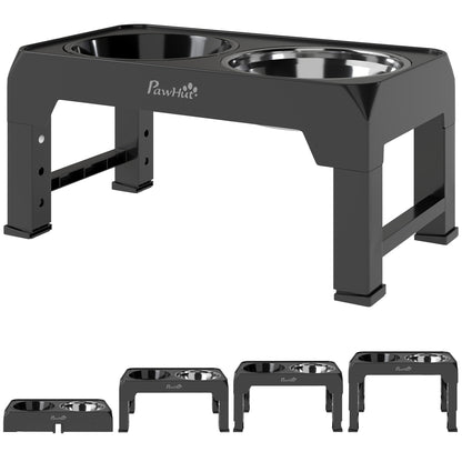 PawHut Raised Dog Bowl, Foldable Elevated Dog bowls with Slow Feeder, 4 Adjustable Heights, for Small Medium Large Breeds