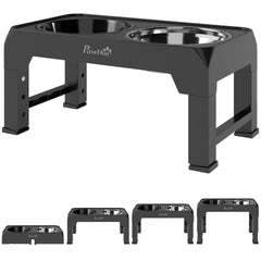 PawHut Raised Dog Bowl, Foldable Elevated Dog bowls with Slow Feeder, 4 Adjustable Heights, for Small Medium Large Breeds