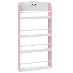 AIYAPLAY 4 Tier Kids Bookshelf, Wall-Mounted Children Bookcase, Toddler Space-Saving Bookcase for Kids Room, Playroom, Pink