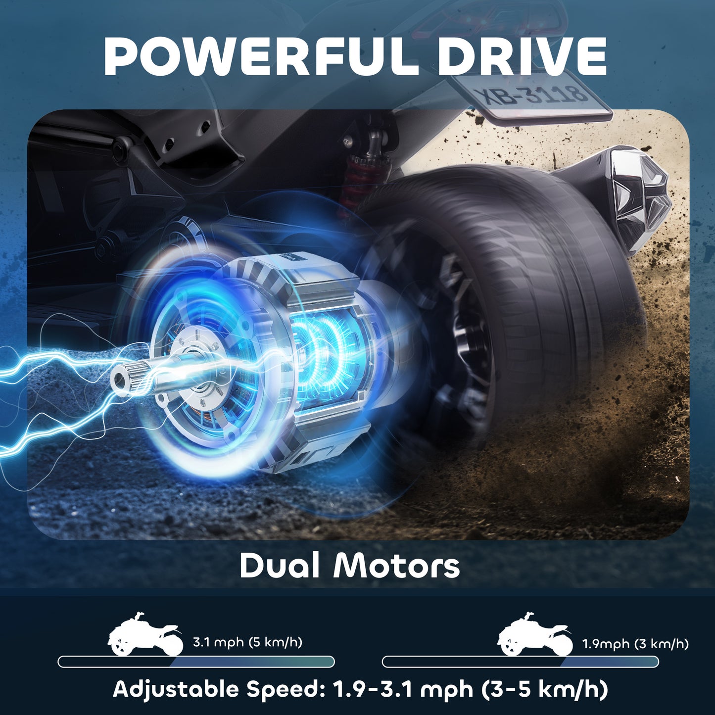 AIYAPLAY 12V Kids Electric Ride On Car with 3 Wheeler, MP3 Player, Horn, 2 Speeds, LED Lights for Boys & Girls Ages 3-8, Black