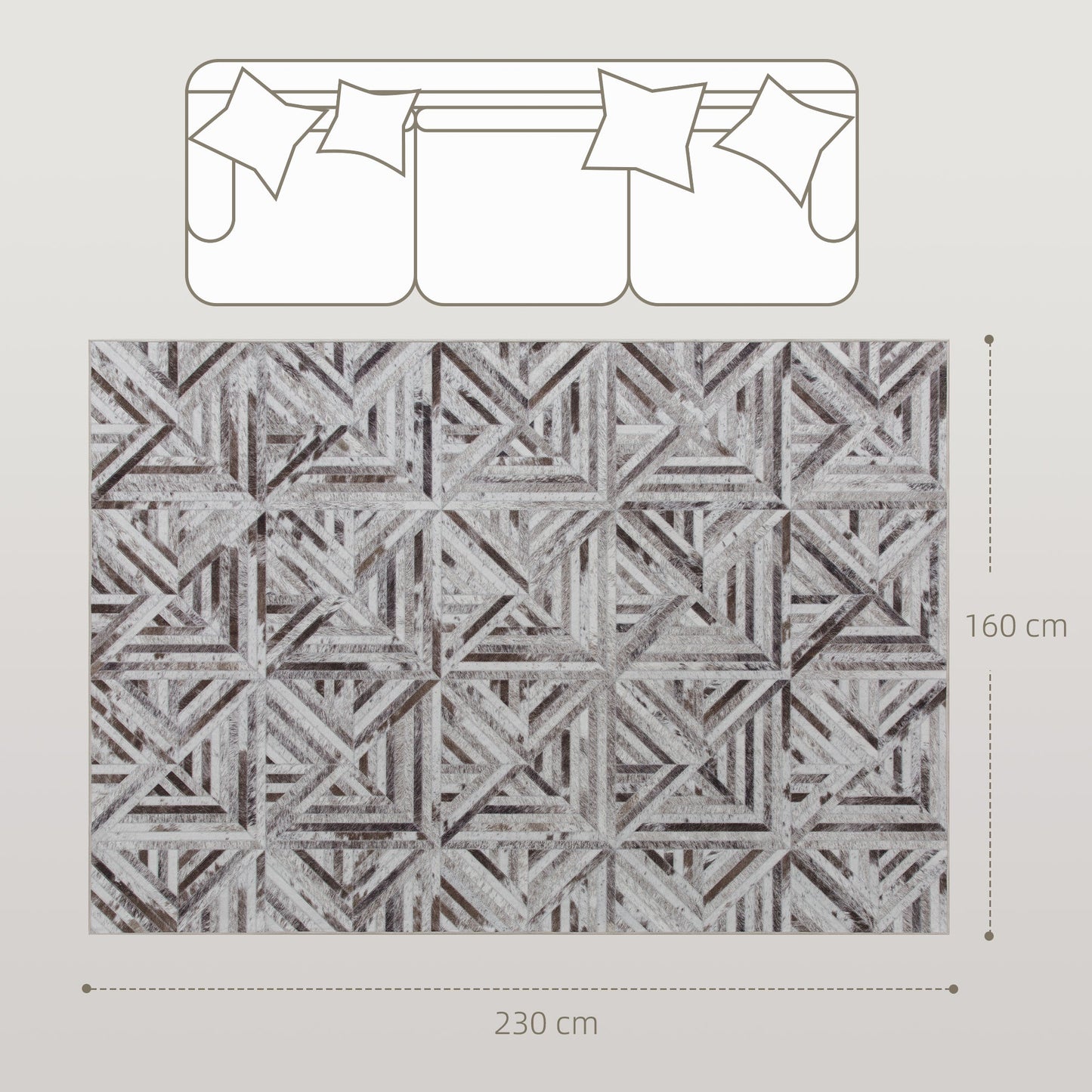 HOMCOM Modern Area Rug, Triangle Pattern Non-Slip Washable Rug, Chenille Floor Carpet for Living Room, Bedroom, Dining Room, Home Office, 230 x 160 cm, Brown