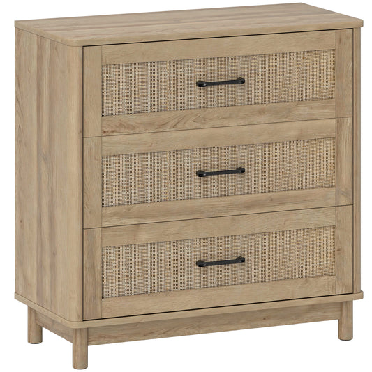HOMCOM 76 cm Wide Drawer Chest of Drawers with 3 Drawer - Oak