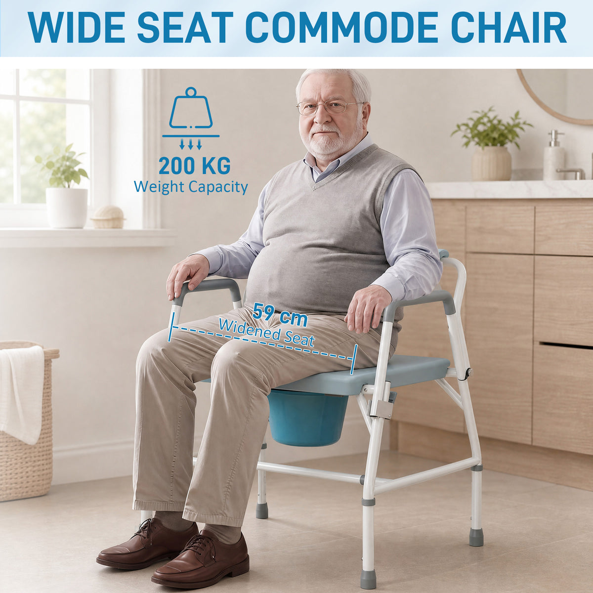 HOMCOM Height Adjustable Bedside Commode, Heavy Duty Commode Toilet Chair with Flip-Up Arms, White and Grey