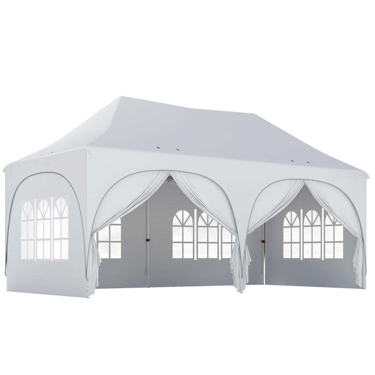 Outsunny 3 x 6m Pop Up Gazebo Shelter with Sides, 6 Sandbags, Peak Top Garden Party Tent Marquee with Carry Bag, Light Grey/White