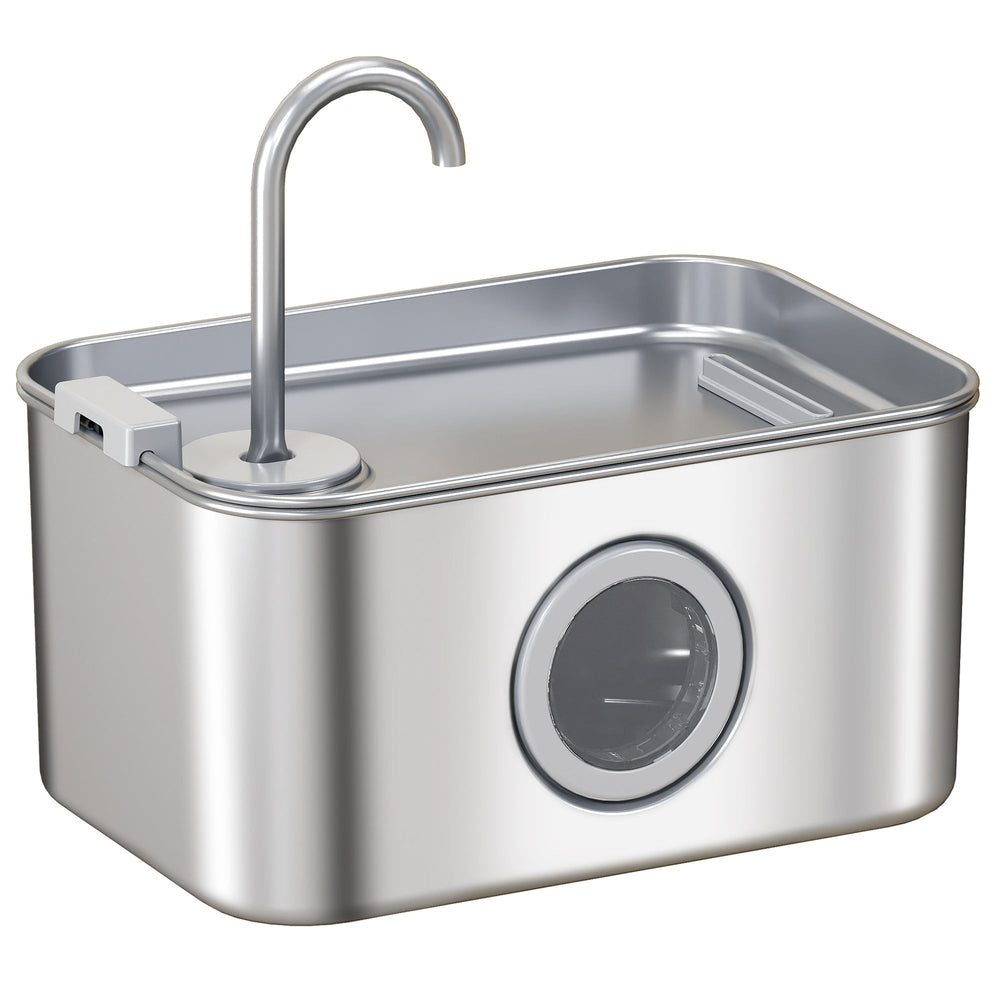 PawHut 3.2L Cat Water Fountain for Drinking, Cat Fountain Stainless Steel with Visible Water-Level Window, Ultra-Silent Pump