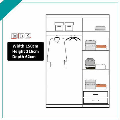 Quine Full Mirror Double Sliding Wardrobe in 2 Sizes - Grey