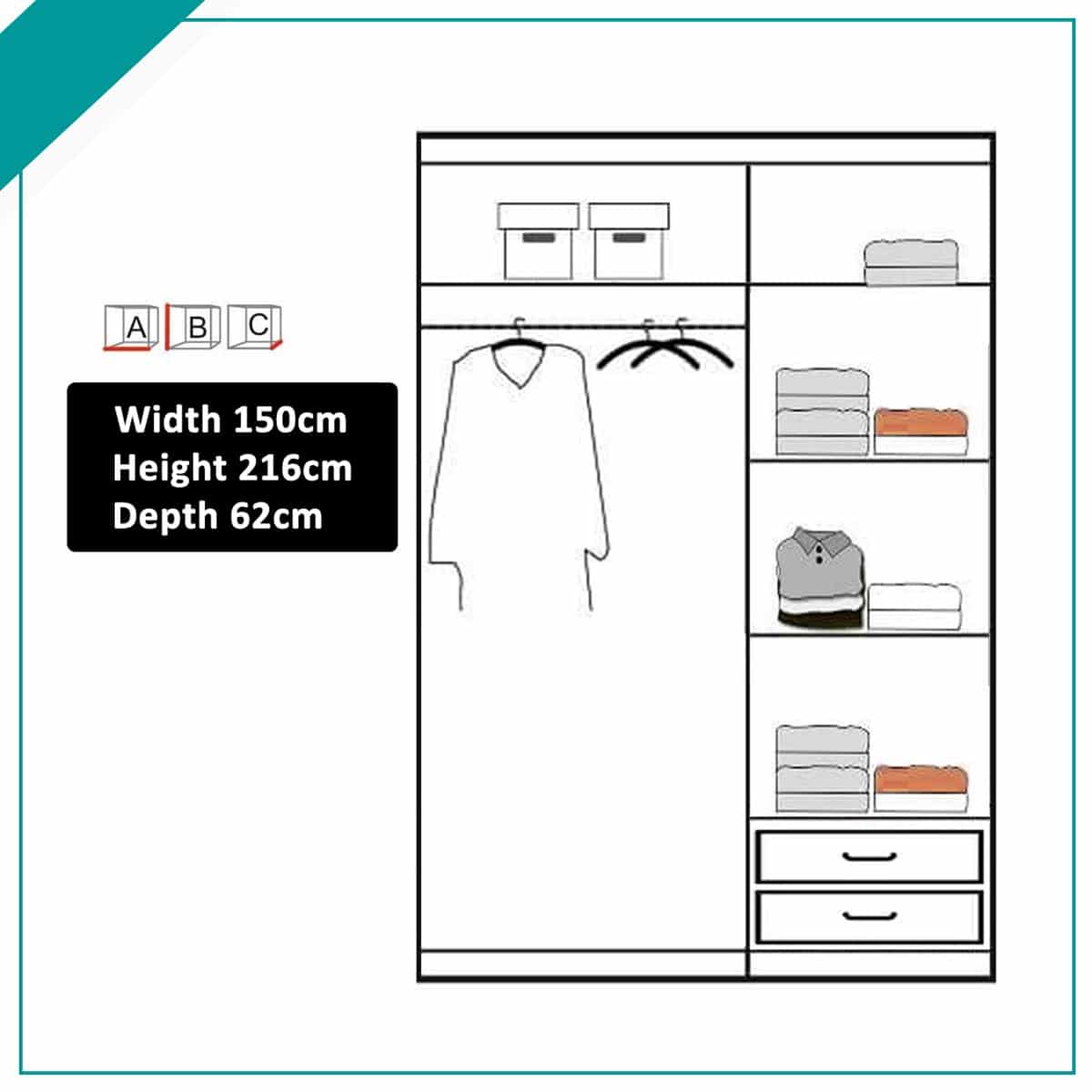 Quine Mirrored Sliding Door Wardrobe in 2 Sizes - Black