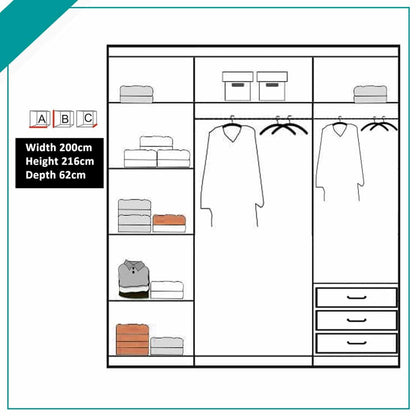 Quine Full Mirror Double Sliding Wardrobe in 2 Sizes - Grey