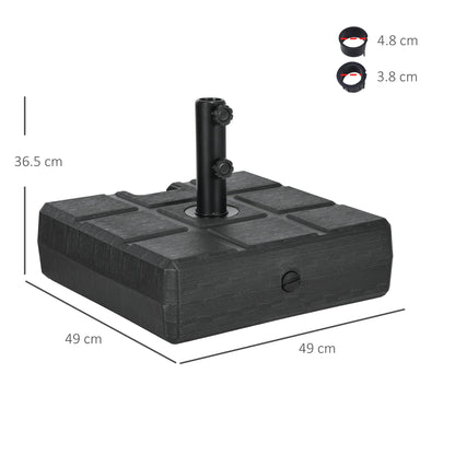 Outsunny 40kg Square Umbrella Parasol Base with Wood Effect, Plastic Umbrella Stand for Outdoor Patio Umbrella, Black