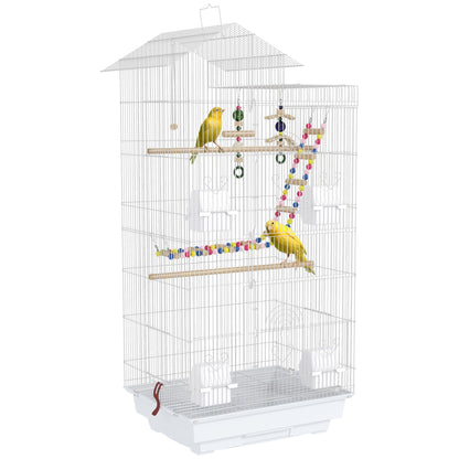 PawHut Bird Cage for Budgies, Finches, Canaries w/ Accessories, Toys, Tray, White