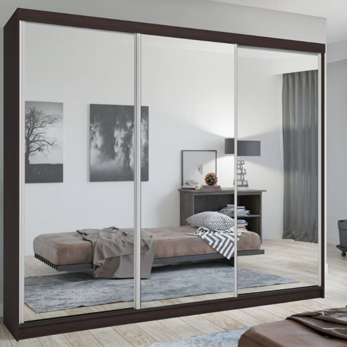 Chicago II 3 Door Sliding Door Wardrobe 250cm - Walnut