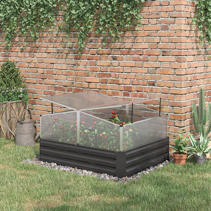 Outsunny Galvanised Raised Garden Bed, Outdoor Planter Box with Greenhouse and Cover for Vegetables, Flowers, Dark Grey