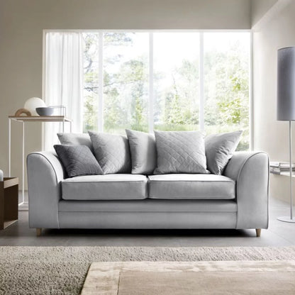 Chic Velvet 3 Seater Sofa - Light Grey