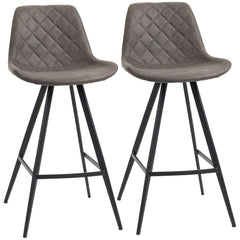 HOMCOM Set Of 2 Bar Stools Vintage Microfiber Cloth Tub Seats Padded Comfortable Steel Frame Footrest Quilted Home Bar Cafe Kitchen Chair Stylish Dark Grey