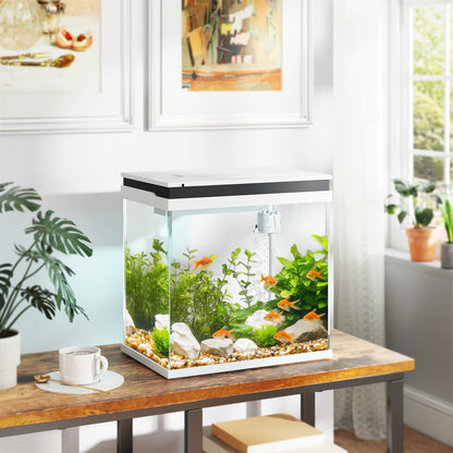 PawHut 26L Glass Fish Tank With Filter System, LED Lights, Water Pump, White