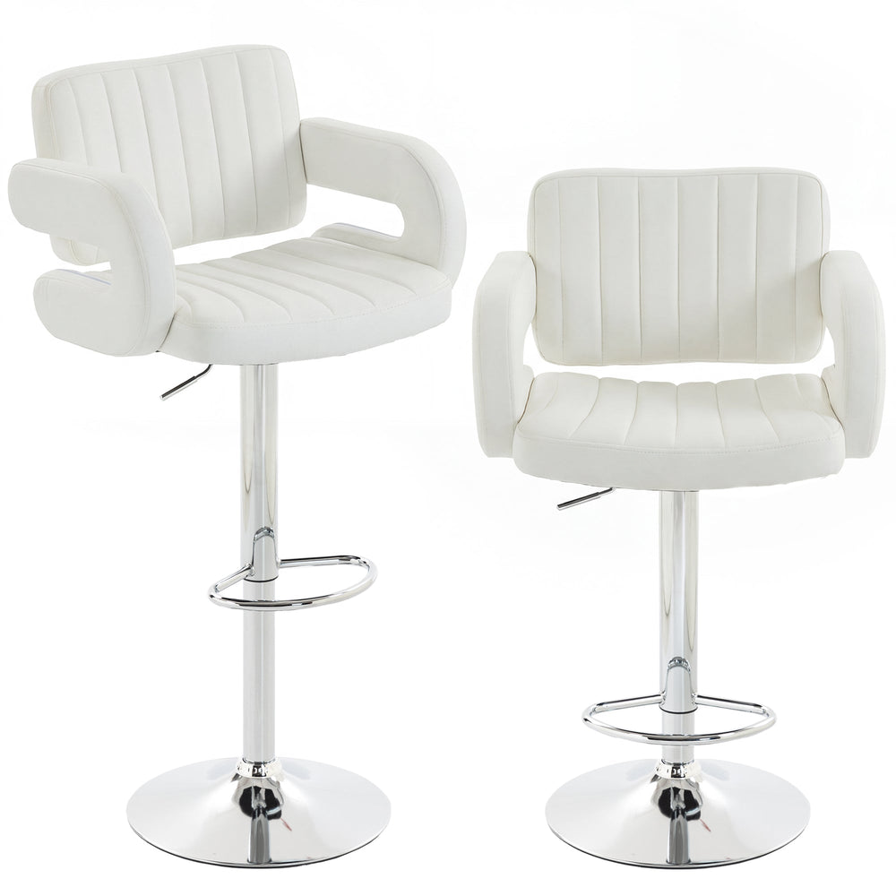 HOMCOM Bar Stools Adjustable Swivel Kitchen Chairs with Backrest Armrest Set of 2 PU Leather White