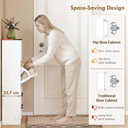 HOMCOM Shoe Cabinet with 2 Flip Drawers, Narrow Shoe Storage Cabinet, White