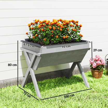 Outsunny Wooden Raised Garden Bed with Bed Liner, Elevated Planter Box with Legs, Light Grey