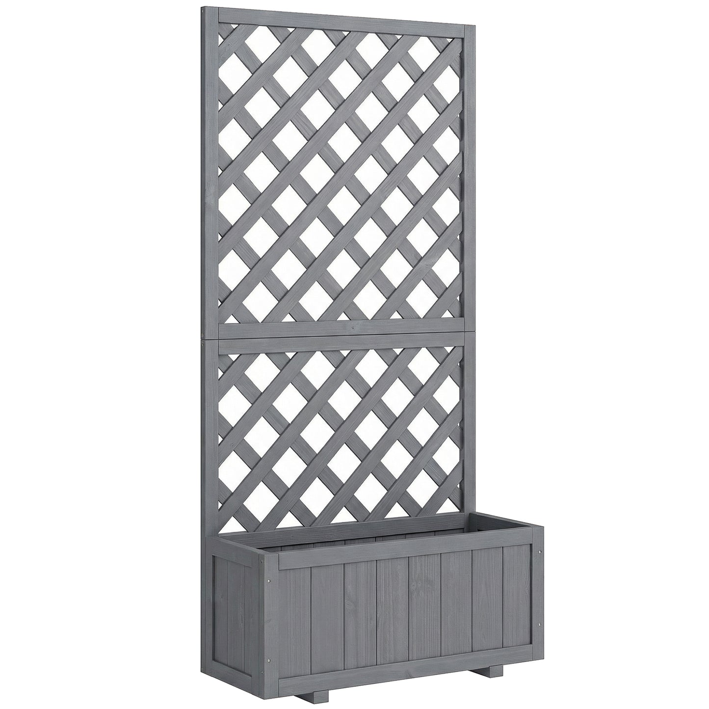Outsunny Wood Planter with Trellis for Climbing Plants, Raised Bed, Planter Box with Drainage Holes to Grow Herbs Flowers, Grey